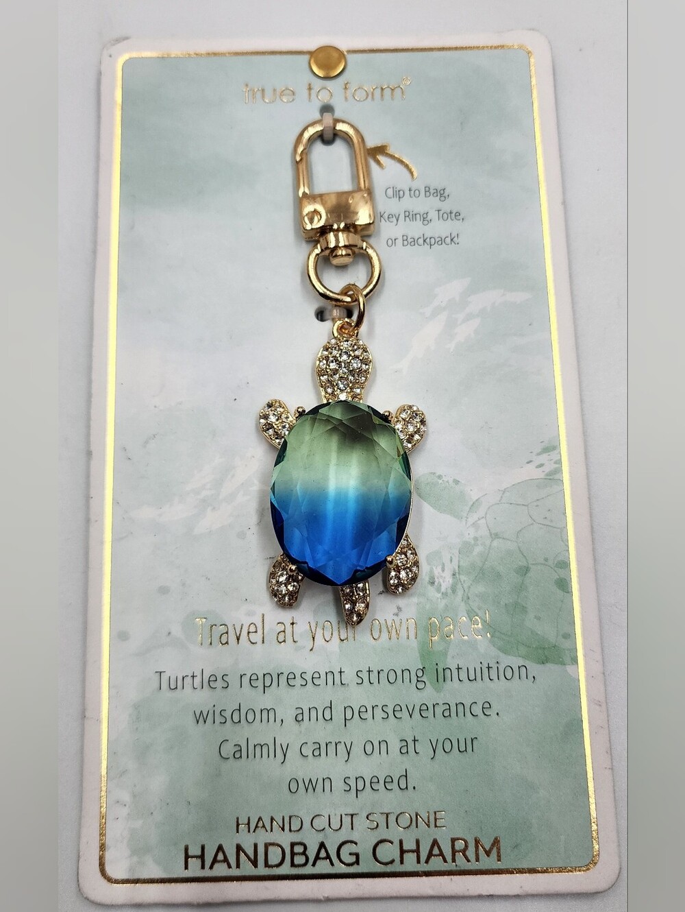 True to form crystal turtle handbag charm Hand Cut Stone Gold Tone Rhinestone